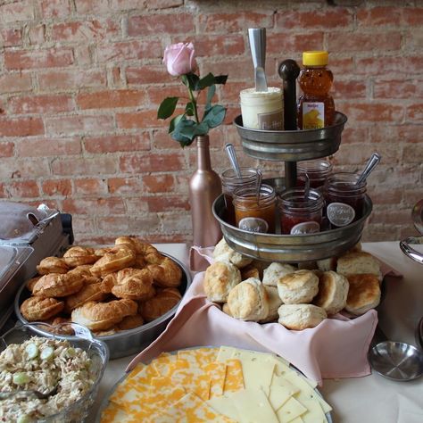 Three Tiered Tray, Homemade Jams, Biscuit Bar, Camp Food, Brunch Food, Bridal Shower Brunch, Buttermilk Biscuits, Homemade Jam, Camping Food