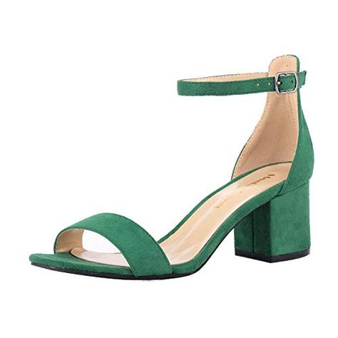 Amazon.com | Women's Strappy Chunky Block Low Heeled Sandals 2 Inch Open Toe Ankle Strap High Heel Dress Sandals Daily Work Party Shoes | Heeled Sandals Quinceañera Heels, Green Sandals Heels, Emerald Heels, Dark Green Heels, Green Block Heels, Hoco Heels, Emerald Green Heels, Green Shoes Heels, Church Shoes