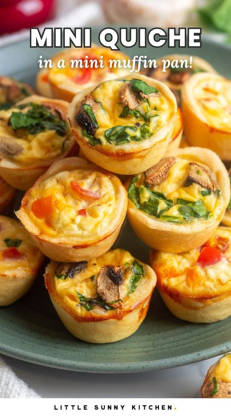 This mini quiche recipe combines fresh veggies, cheese, and eggs, baked in a flaky crust. It's simple to make and perfect for brunch! Mini Quiche Recipe, Quiche Bites, Mini Quiche Recipes, Homemade Pie Crust Recipe, Breakfast Quiche Recipes, Quiche Recipes Easy, Mini Quiches, Breakfast Quiche, Quiche Recipe