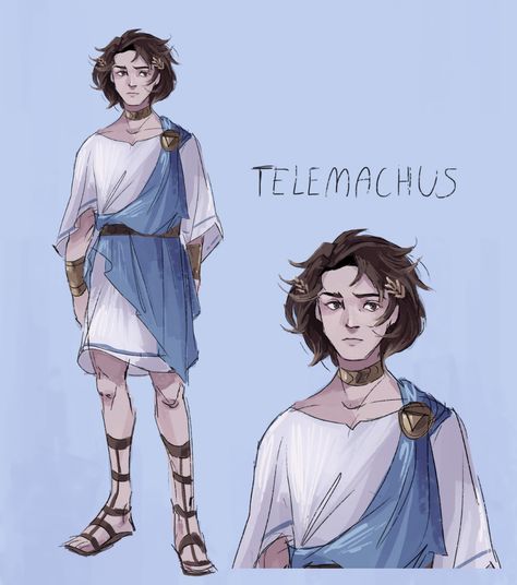 Did some Epic designs for Telemachus and Penelope, but since they don't have actors yet (I heard that Penelope has, but I... Ancient Greece Character Design, Telemachus Odyssey, Circe And Telemachus, Odysseus And Penelope Fanart, Telemachus Fanart, Greek Character Design, Odysseus And Penelope, Greek Clothes, Ancient Greek Clothing