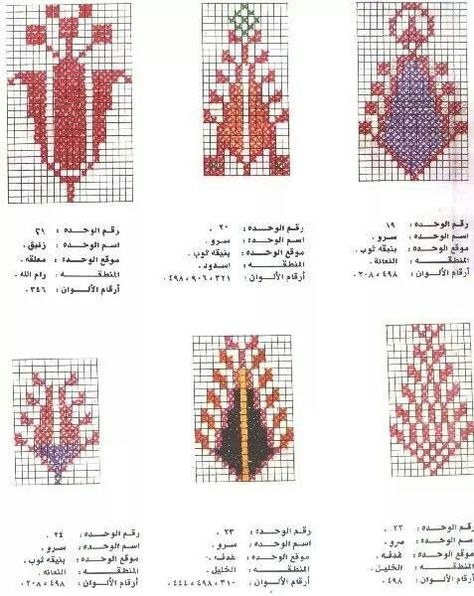 Pattern 8 Tatreez Pattern Design, Tatreez Pattern, Wire Crochet Jewelry, Cross Stitch Geometric, Cross Stitch Letters, Embroidery Template, Basic Embroidery Stitches, Embroidery Book, Embroidery Motifs