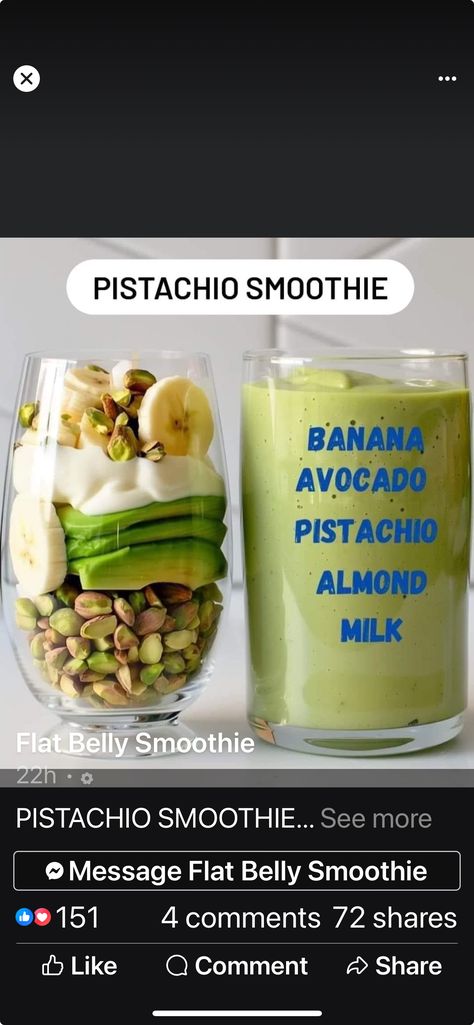 Pistachio Smoothie, Flat Belly Smoothie, Pistachio Recipes, Milk Alternatives, Avocado Recipes, Flat Tummy, Flat Belly, Almond Milk, Pistachio