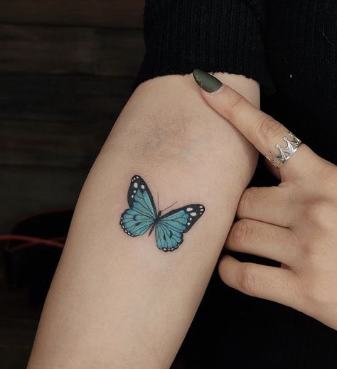 Blue Buterfluffy Tattoo, Tiny Blue Butterfly Tattoo, Tattoo Blue Butterfly, Light Blue Butterfly Tattoo, Turquoise Butterfly Tattoo, Butterfly Blue Tattoo, Blue Morpho Tattoo, Blue Ink Butterfly Tattoo, Blue Monarch Butterfly Tattoo