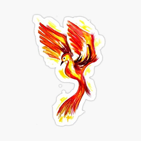 Red Phoenix Bird, Bird Water, Water Sticker, Phoenix Bird, Water Design, Watercolor Artwork, School Design, Top Artists, Sticker Design