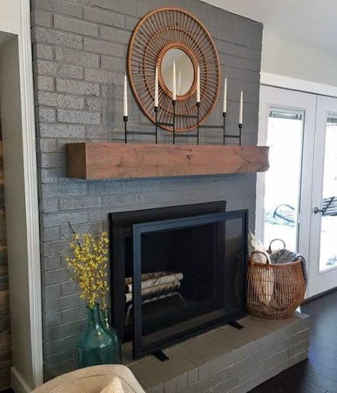 Top 50 Best Painted Fireplace Ideas - Interior Designs Brick Corner Fireplace Makeover, Painted Brick Hearth, Painted Fireplace Brick Before And After, Gray Fireplace Brick Painted, Grey Painted Brick Fireplace, Painted Fireplace Wall, Grey Brick Fireplace, Painted Fireplace Brick, Fireplace Revamp