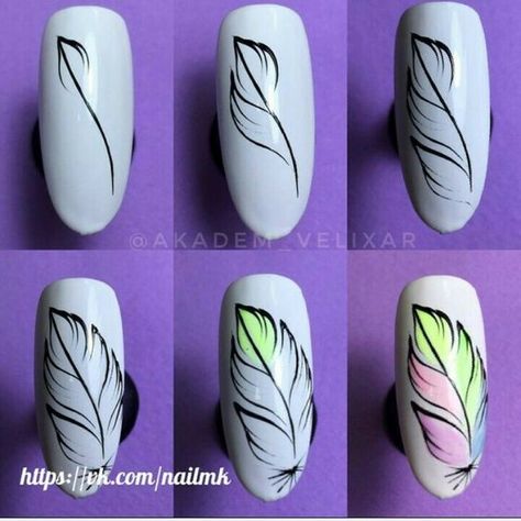 Art Tutorial For Beginners, Feather Nail Art, Feather Nails, Simple Nail Art, Nail Drawing, Nail Art For Beginners, Best Nail Art Designs, Simple Nail, Acrylic Nail Art