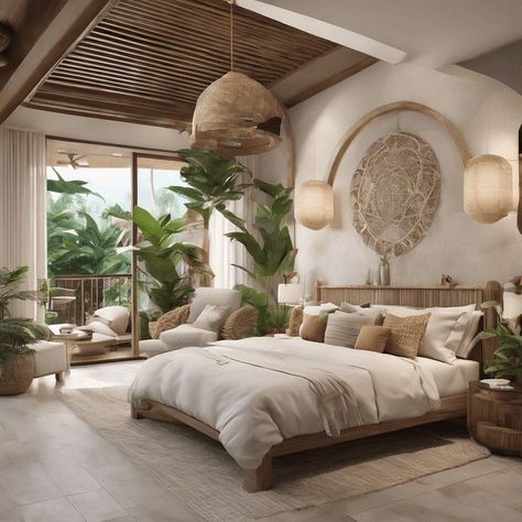 Balinese Bedroom Design, Bali Luxury Villa Interior, Bali Bedroom Interior, Tulum Style Bedroom, Bali Bedroom Design, Modern Mexican Villa, Bali Inspired Resort, Mexican Modern Bedroom, Bali Decor Interior Design