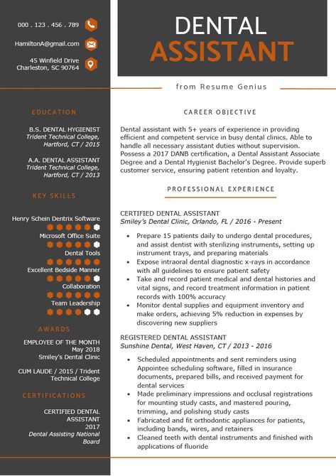 Dental Assistant Resume Example Template | RG Dental Assistant Interview Outfit, Dental Assistant Tips, Dental School Interview, Dental Resume, Dental Assistant Resume, Dentist Resume, Dental Hygienist Resume, Job Affirmations, Dental Assistant Study