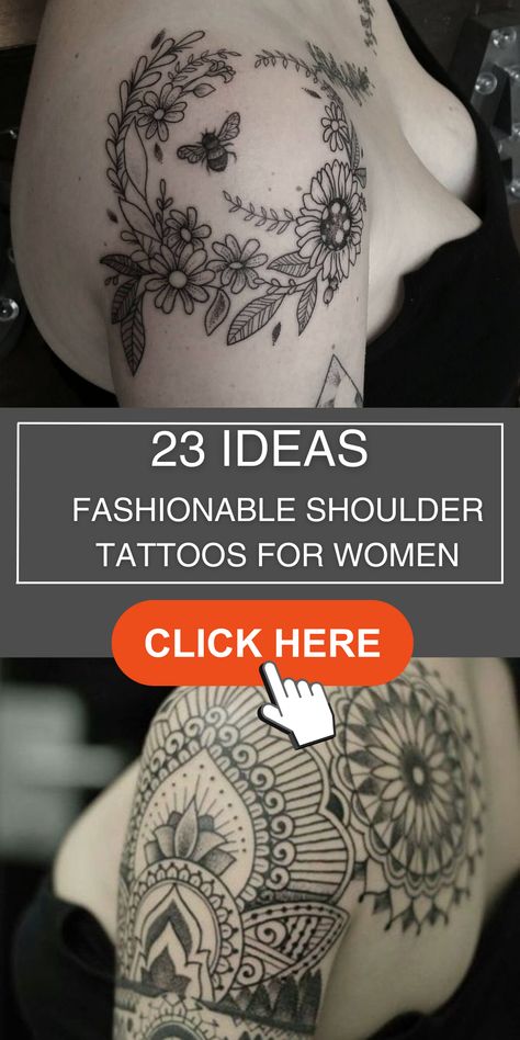 Set yourself apart with unique shoulder tattoos that showcase your individuality. Explore unconventional designs and make a lasting impression. Shoulder Lace Tattoo, Creative Shoulder Tattoos For Women, Lace Shoulder Tattoos For Women Unique, Half Sleeve Tattoos For Women Upper Arm Elephant, Honeycomb Shoulder Tattoo, Shoulder Tattoos For Women Design, Shoulder Cap Mandala Tattoo, Round Tattoo Placement For Women, Flowy Shoulder Tattoo