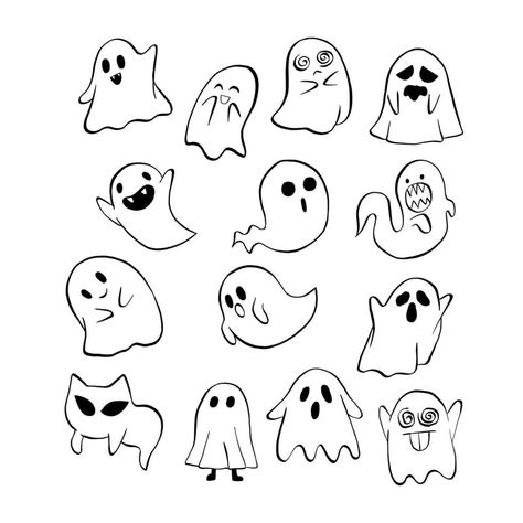 Cute Simple Ghost Drawing, Ghost Halloween Drawing, Ghost Cute Drawing, Ghost Drawing Cute, Ghost Line Art, Little Ghost Drawing, Halloween Desenhos, Ghosts Drawing, Halloween Desenho