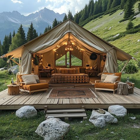 Take a walk on the wild side – in luxury safari tents 🌄🏕️ #JungleGlamping #LuxuryEscape Safari Lodge Tent, Luxury Glamping Tents, Glamping Tent Interior Ideas, Glamping Airbnb, Bell Tent Glamping, Travel Safari, Tent Platform, Glamping Tent, Glamping Resorts