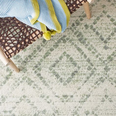 Mistana™ Therese Geometric Area Rug in Ivory / Green & Reviews | Wayfair Eclectic Area Rug, Green Nursery, Area Rug Blue, Lodge Style, Green Area Rug, Rustic Lodge, Geometric Diamond, Nursery Rugs, Rug Blue