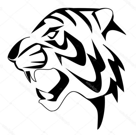 Black and white outline Easy Tiger Drawing, Tiger Face Drawing, Tiger Art Drawing, Tiger Face Tattoo, Tiger Head Tattoo, Simple Face Drawing, Tiger Cartoon, Art Tigre, Tiger Sketch