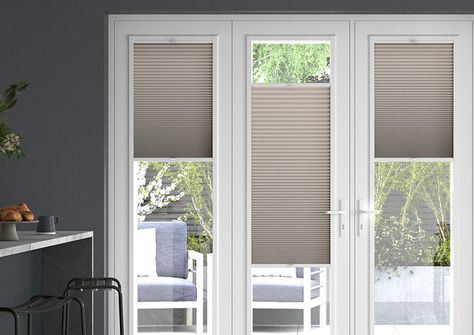 Blinds For French Doors, Door Coverings, Door Blinds, House Blinds, Fitted Blinds, House Extension Design, Upvc Windows, Types Of Curtains, Perfect Fit Blinds