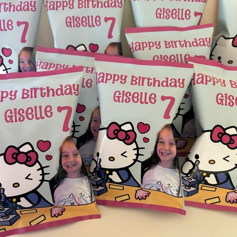 Hello Kitty Theme!! 🩷 Guess what Giselle is having at her party?? A SCIENCE EXPERIMENT🧪 😮 DM to order your personalized chip bags and much more party favors! 🎉 Hello Kitty Candy Bags, Hello Kitty Retro Surprise Bags, Hello Kitty Chip Bag, Rectangular Hello Kitty Print Bag Gift, Hello Kitty Gift Bags, Personalized Chip Bags, Hello Kitty Theme, Kitty Theme, Hello Kitty Themes