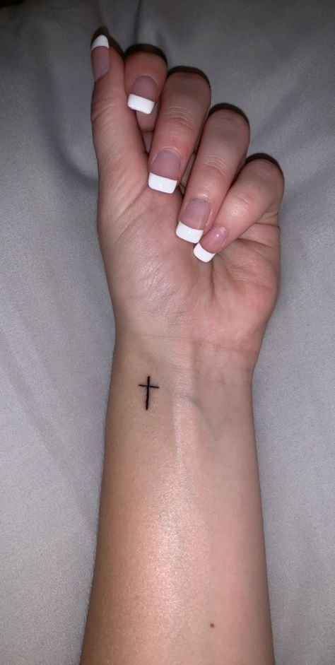 Cute And Small Tattoos For Women, Stick And Poke Ideas Small Simple, Really Tiny Tattoos, Stick N Pokes On Hand, Cross Stick And Poke Tattoo, Little Tattoos Stick And Poke, Cross Stick And Poke, Cross Stick N Poke, Simple Tattoos To Do On Yourself