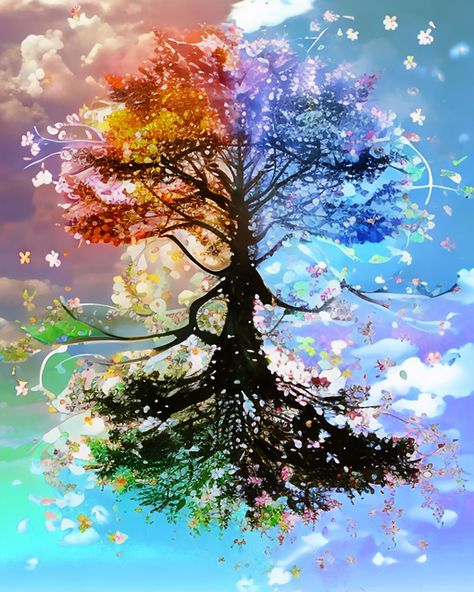 Four Seasons Aesthetic Art, 4 Seasons Art, Seasons Artwork, Four Seasons Tree, Four Seasons Art, Tree Of Life Artwork, Seasons In The Sun, Seasons Photography, Seasons Art