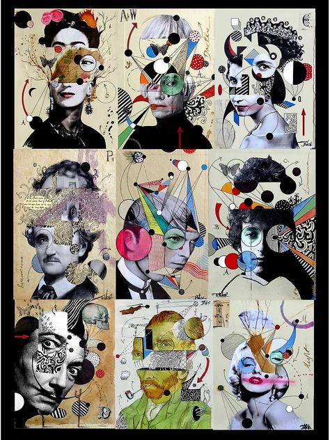 "9 deconstructions" Art Print for Sale by Loui Jover | Redbubble Text In Art, Deconstructive Art, Deconstruction Art, Louis Jover, Textile Portraits, Deconstructed Art, Collage People, Paper Stitching, Loui Jover Art