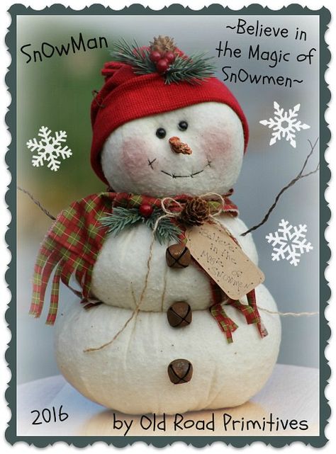 Great selection of Fall & Christmas Craft Patterns,Primitive Patterns & ePatterns! Please come on i Primitive Patterns Free, Christmas Crafts To Sell Make Money, Primitive Snowmen Patterns, Snowman Tutorial, Diy Snowman Decorations, Felt Snowman, Primitive Patterns, Gift Ideas Diy, Primitive Snowmen