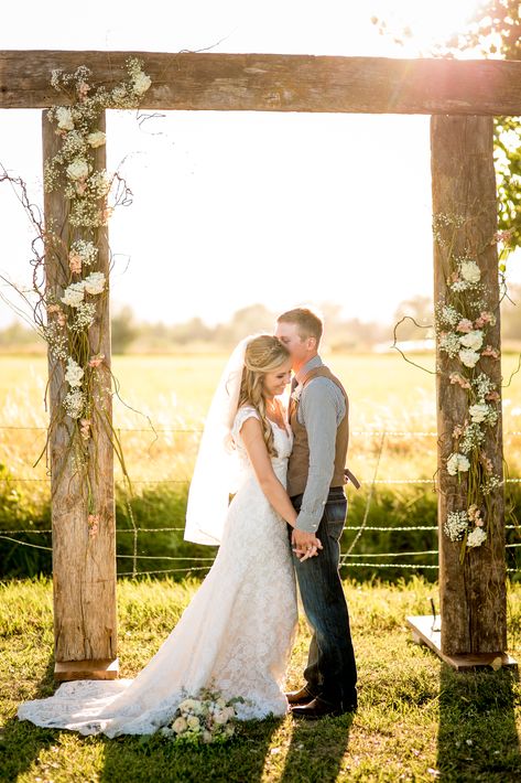 flowers climbing, but not wrapped around and around. I like this look better if we were to do flowers. Wood Wedding Arches, Wooden Wedding Arches, Rustic Arbor, Wedding Arbor Rustic, Diy Wedding Arch, Wedding Arbors, Wedding Arbor, Wedding Arbour, Ceremony Backdrop