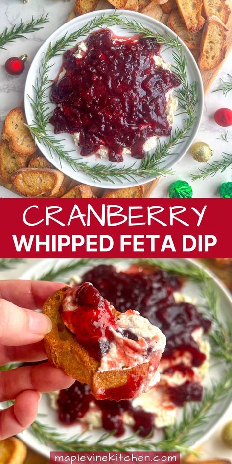 Cranberry Whipped Feta, Appetizer For Christmas, Cranberry Appetizer, Cranberry Dip, Winter Appetizers, Appetizers Thanksgiving, Whipped Feta Dip, Holiday Party Appetizers, Leftover Cranberry Sauce