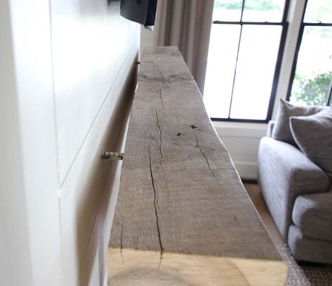 How to Install a Reclaimed Wood Mantel - Plank and Pillow Mantel Installation, Reclaimed Wood Mantle, Plank And Pillow, Reclaimed Fireplace, Reclaimed Wood Fireplace, Reclaimed Wood Mantel, Wood Mantle Fireplace, Above The Fireplace, Tv Over Fireplace