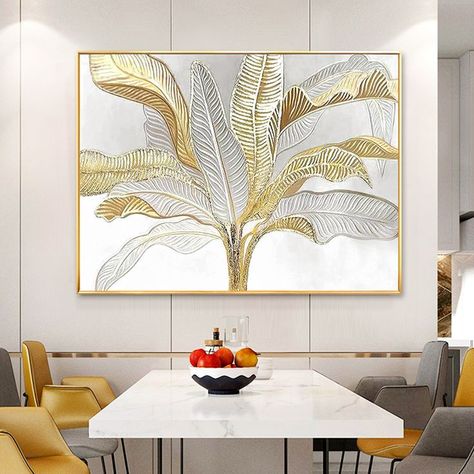 Fall Canvas Painting, Gold Art Painting, Christmas Paintings On Canvas, Gold Wall Decor, Fall Canvas, Leaf Painting, Canvas Drawing, Painting Gold, Gold Leaf Art