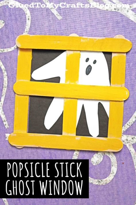 Popsicle Stick Ghost Window – Kid Craft Popsicle Sticks Halloween Crafts, Popsicle Stick Diy, Halloween Arts, Idea For Halloween, Ghost Crafts, Halloween Crafts Preschool, Marker Crafts, Window Crafts, Stick Wall Art