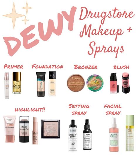 Best Drugstore Makeup, Dewy Makeup, Makeup Spray, Makeup Guide, Makeup For Teens, Halloween Tags, Makeup Tips For Beginners, Beauty Products Drugstore, Dewy Skin