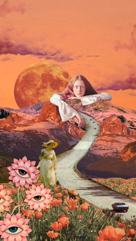 #sunset #skyaesthetic #trending #surreal #surrealism #surreallist #surrealart #mountains #people #pink #orange #nature #aesthetic Orange Nature Aesthetic, Surrealism Fashion, Cow Jumped Over The Moon, Orange Nature, Surrealist Collage, Surreal Collage Art, Travel Collage, Collage Art Projects, Surreal Collage