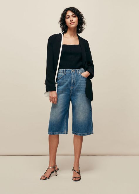 Culotte Outfit, Shorts Styling, Culottes Outfit, Denim Culottes, Denim Outfits, Short Denim, Perfect Wardrobe, Denim Outfit, Fall Wardrobe