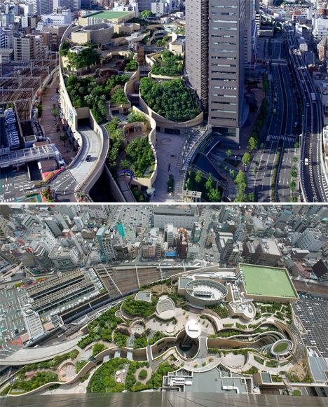 Leisure in the Sky: 13 Elevated Railway Rooftop Parks Public Green Space, Surfaces Architecture, Namba Parks, Social Housing Architecture, Vertical Garden Design, Pedestrian Walkway, Urban Landscape Design, Urban Park, Sky Garden