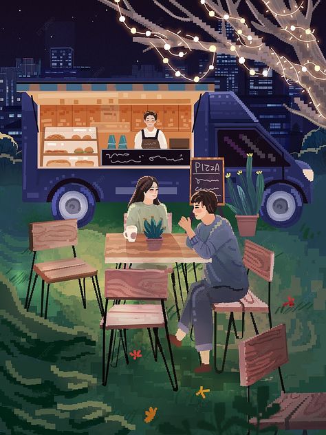 Couple In Car Illustration, Couple Food Date, Couple In Car, Holiday Poster Design, Car At Night, Night Beautiful, Night Illustration, Holiday Poster, Poster Illustration