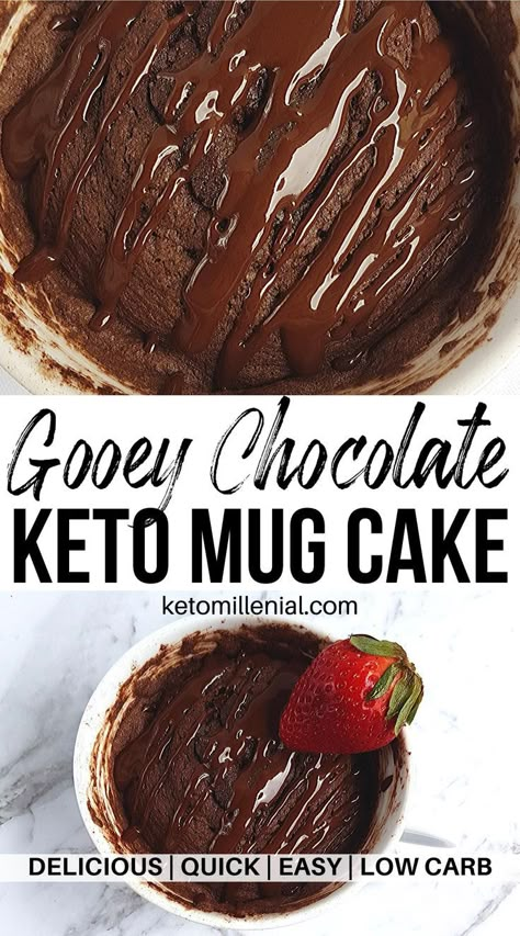 Best keto chocolate cake in a mug that�s easy to make, low carb, gluten free and sugar-free. This one minute keto chocolate mug cake recipe can be easily made in a microwave in minutes. Is moist and gooey and super delicious! Keto Molten Lava Mug Cake, Keto Lava Cake Recipe, Keto Lava Mug Cake, Keto Chocolate Lava Cake, Wholesum Yum, Keto Lava Cake, Low Carb Mug Cakes, Keto Chocolate Mug Cake, Keto Mug