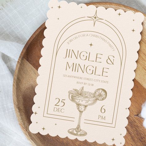 Jingle & Mingle Vintage Cocktail Christmas Party Invitation Christmas Invations, Invitation Card Design Christmas, Vintage Party Invitations, Christmas Dinner Invite, Christmas Invitations Ideas, Cocktail Christmas Party, Evil Raccoon, Party Invitation Card Design, Cocktail Party Invite