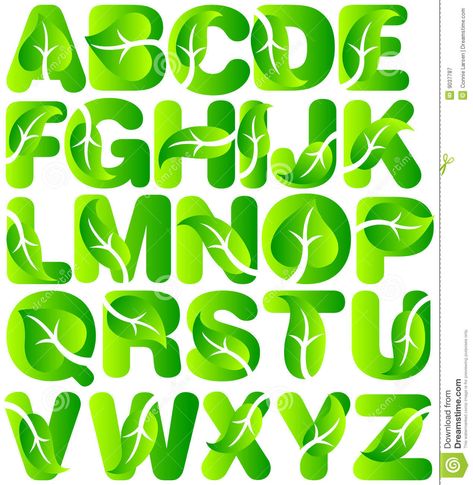 Botanical Leaves Alphabet/eps Stock Vector - Image: 43485447 Green Alphabet Letters, Leaf Font, Letras Cool, Nature Letters, Uppercase Alphabet, Typography Alphabet, Graffiti Alphabet, Hand Lettering Alphabet, Lettering Alphabet Fonts