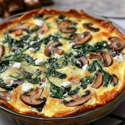 Spinach Mushroom Feta Crustless Quiche