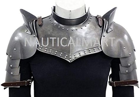 PRICES MAY VARY. Made of Antique finish. Ideal for Use at LARP Events and Halloween costume. Armor is Fully Wearable and Comfortably made. All Armor products are made from the finest materials with an attention to providing intricate details in each piece. Wearable armor costume. This Gothic Gorget With Pauldrons Set is an impressive combination of stylized shoulder combined with the neck armor and harness necessary to wear the pauldrons! And even better, this set features a fantastic gothic sty Knight Pauldron, Viking Halloween Costume, Vikings Halloween, Shoulder Guard, Larp Armor, Historical Reenactment, Shoulder Armor, Medieval Costume, Knight Armor