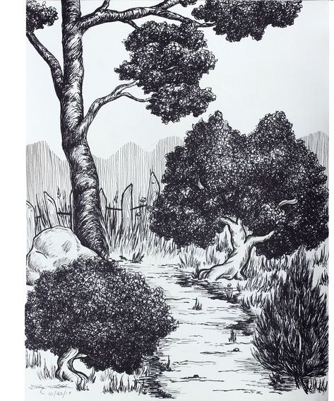 An original fall landscape ink drawing, meticulously crafted using Copic Multiliner pens. Delight in the fine details of bushes, trees, and a winding path, each stroke capturing the beauty of the season This illustration captures spirit of fall, making it a must-have for art enthusiasts and nature lovers alike. Embrace the changing seasons through art, and adorn your collection with this stunning depiction of fall's splendor. #FallLandscape #InkDrawing #CopicMultilinerPens #AutumnArt #inktober Black Pen Art Doodles, Landscape Ink Drawing, Black Pen Art, Pen Art Doodle, Paper Landscape, Copic Multiliner, Drawing Pens, Winding Path, Fall Landscape