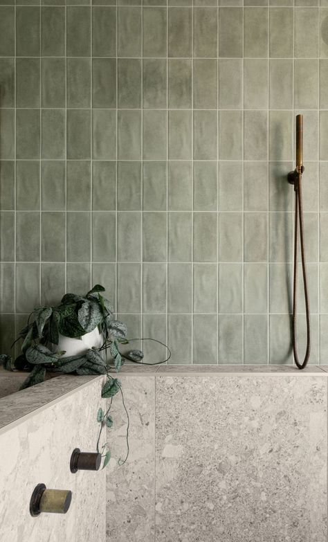 Bathroom Wall Coverings, Bathroom Design Inspiration, Downstairs Bathroom, Bathroom Inspiration Decor, Green Tile, Green Bathroom, Bath Room, Bathroom Renos, Laundry In Bathroom