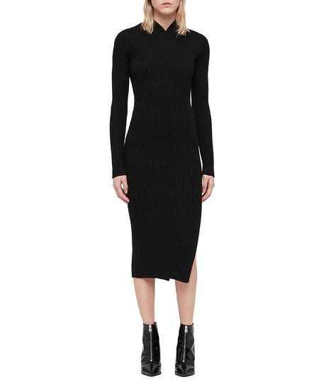 Midi Dress With Tights, Dresses With Tights And Boots, 5 Outfits, Punk Men, Dresses And Tights, Tight Dress Outfit, Wool Sweater Dress, Sweater Dress Outfit, Outfits To Wear