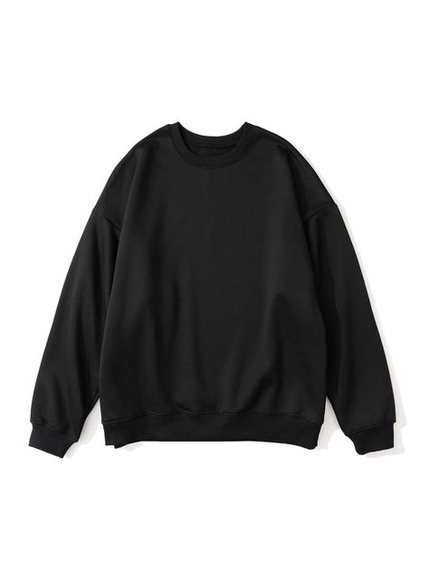 Black Basics  Long Sleeve Cotton Plain Pullovers Embellished Non-Stretch Fall/Winter Men Hoodies & Sweatshirts Plain Black Sweater Outfit, Plain Clothing, Black Pullover, Sweet Shirt Men, Plain Sweater, Black Sweat Shirt, Black Crewneck Outfit Men, Plain Long Sleeve Shirts, Black Long Sleeve Basic Hoodie