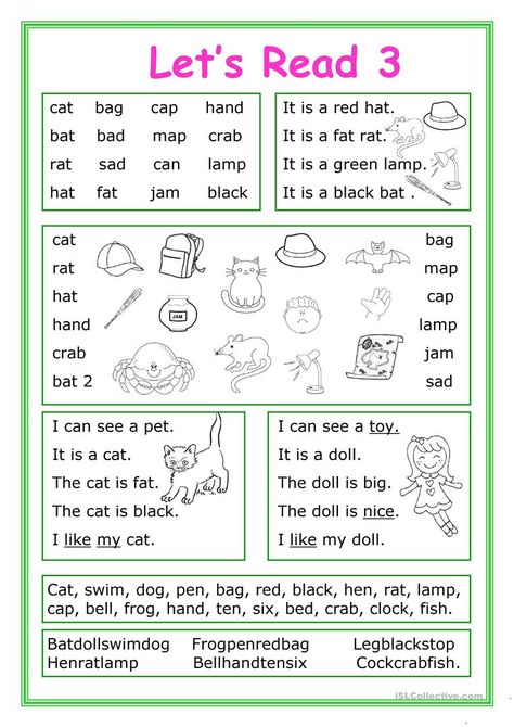 Let's Read 3 - English ESL Worksheets for distance learning and physical classrooms Teaching To Read, Learn Reading, Remedial Reading, Reading For Beginners, Preschool Reading, English Worksheet, Learning English For Kids, English Phonics, Phonics Reading