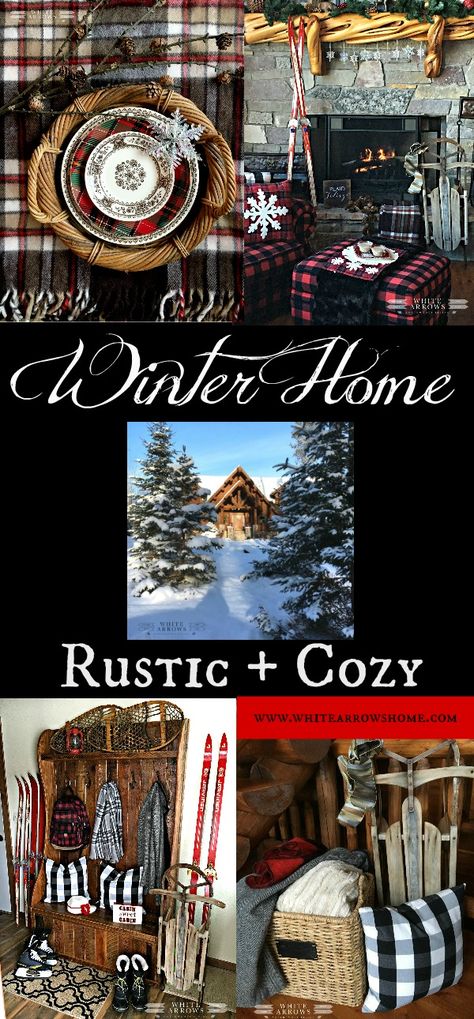 winter decor, cabin, vintage decor, vintage skis, buffalo plaid, log cabin, lake house, Northwoods, rustic decor, cozy decor #blog #decorating #home-tour #northwoods-living #blog #decorating #home-tour #northwoods-living Vintage Ski Lodge Aesthetic, Log Cabin Lake House, Ski Lodge Aesthetic, Northwoods Decor, Ski Chalet Decor, Cabin Holiday, Northwoods Cabin, Cabin Makeover, Winter Cabin Decor