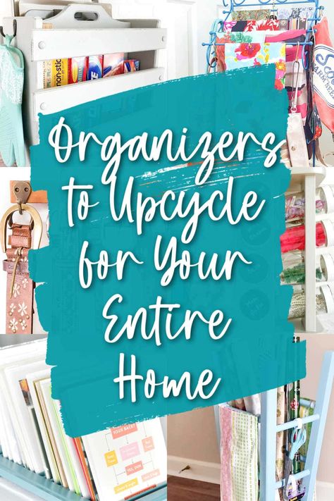 One of the easiest and most effect upcycles is an organizer project. Why? Because a lot of thrift store items can hold stuff- it's that simple. And we can all use a little more storage and organization at home, right? These upcycled organizers are easy to make and SO handy to have. Organisation, Upcycling, Winter Accessories Storage, Upcycle Organization, Upcycle Thrift Store Finds, Upcycled Organization, Upcycle Hacks, Craft Paint Storage, Greeting Card Organizer