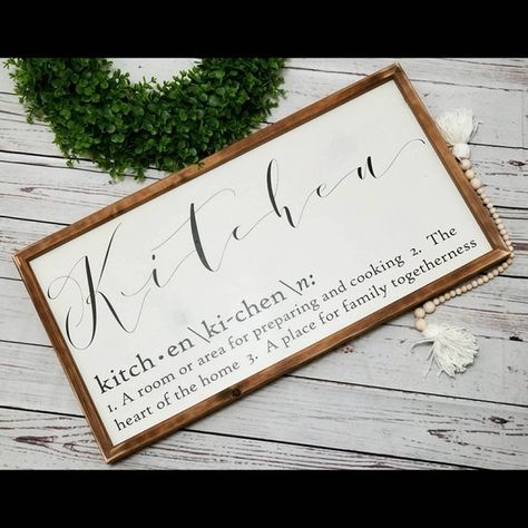 Kitchen sign wood kitchen sign kitchen definition sign Kitchen Sign Ideas, Kitchen Definition, Wood Board Signs, Wood Kitchen Signs, Farmhouse Kitchen Signs, Kitchen Sign, Kitchen Farmhouse, Sign Ideas, Farmhouse Style Kitchen