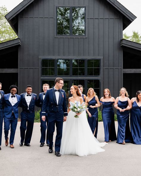 Navy Blue Suits And Bridesmaid Dresses, Suits To Match Navy Blue Dress, Navy Blue Bridal Party Color Combos, Navy Blue Bridesmaids And Groomsmen, Navy Wedding Bridesmaid Dresses, Matching Bridesmaids And Groomsmen, Navy Bridesmaid Dresses With Groomsmen, All Navy Wedding Party, Navy Bridesmaids And Groomsmen