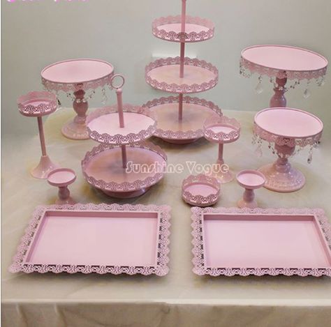 Candy Bar Wedding Reception, Metal Cupcake Stand, Pieces Cake, Pink Cake Stand, Bar Wedding Reception, Cake Stand Set, Candy Bar Wedding, Cupcake Stands