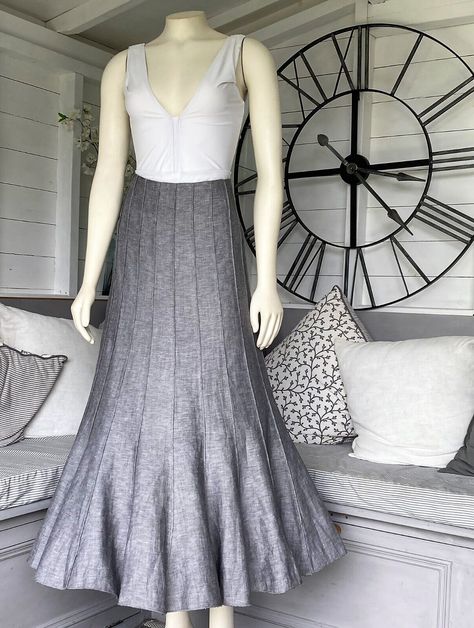 Long Maxi Skirt, Grey Panels, Long Maxi Skirts, Linen Skirt, Gray Linen, Long Maxi, Linen Blend, Maxi Skirt, Sleeveless Dress