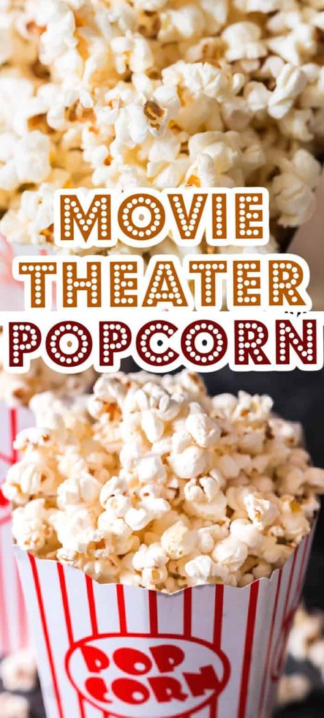 Make buttery, salty, crunchy movie theater popcorn right at home in 10 minutes using only 4 ingredients and it's made on stove top! Healthy Movie Theater Snacks, Movie Theater Popcorn Butter, Homemade Movie Theater, Stove Popcorn, Homemade Popcorn Recipes, Popcorn Video, Flavored Popcorn Recipes, Movie Theater Snacks, Dips Appetizers